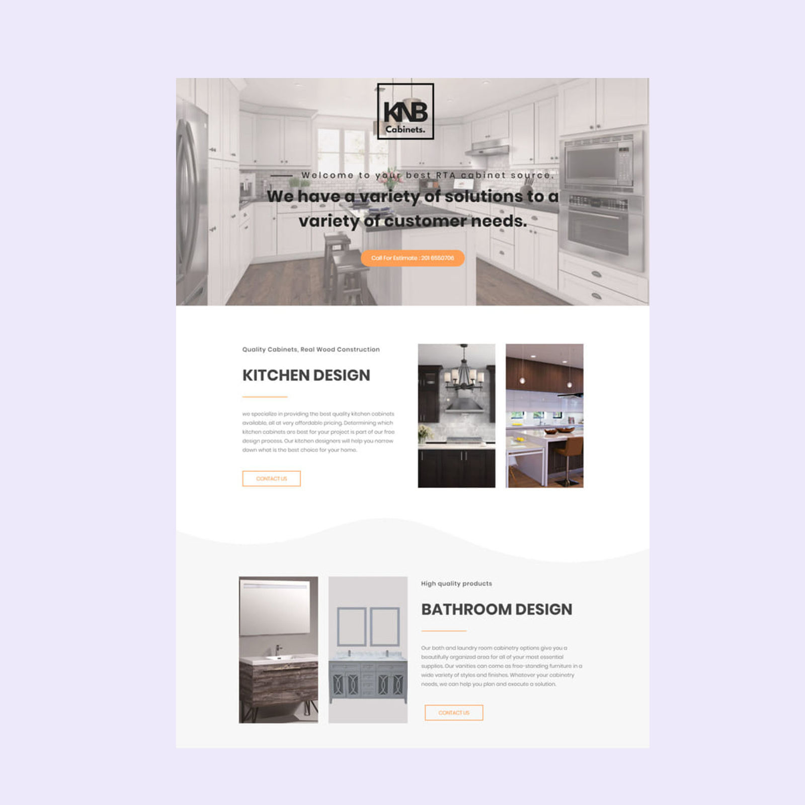 Kitchen and Bath cabinet Landing page design