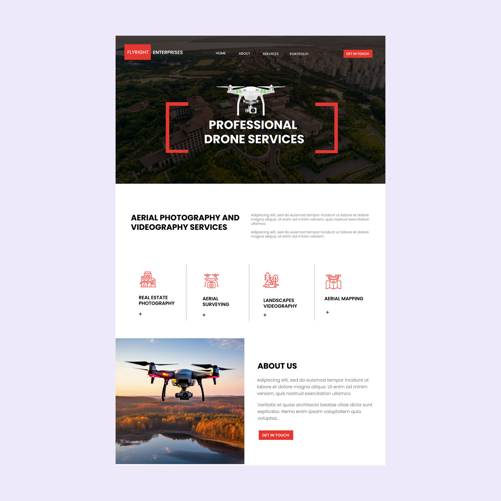 Drone photography web design